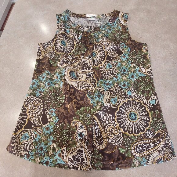 VAN HEUSEN Women's 100% Cotton Graphic Paisley Sleeveless Blouse - Size S/P - Picture 2 of 9